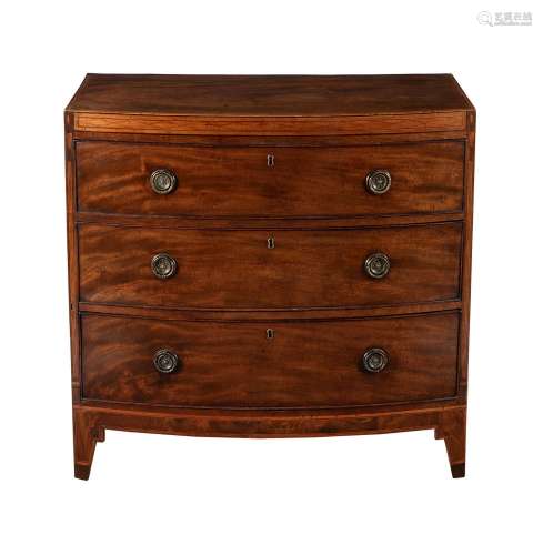 A REGENCY MAHOGANY AND SATINWOOD BANDED BOWFRONT CHEST OF DR...