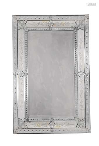 A MODERN VENETIAN ETCHED GLASS WALL MIRROR