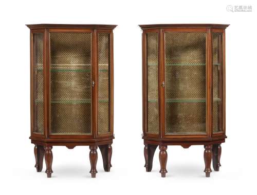 A PAIR OF MAHOGANY AND BRASS MOUNTED STANDING DISPLAY CABINE...