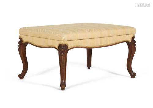 A VICTORIAN WALNUT AND UPHOLSTERED STOOL