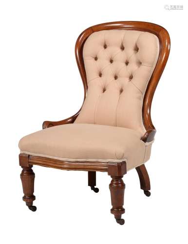 A VICTORIAN WALNUT AND UPHOLSTERED SALON CHAIR