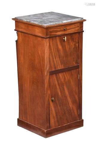 AN EMPIRE MAHOGANY AND MARBLE BEDSIDE OR SIDE CABINET BY JEA...