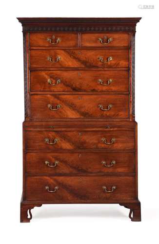 A GEORGE III MAHOGANY CHEST ON CHEST