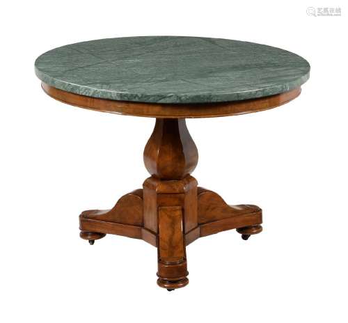 A FRENCH MAHOGANY AND GREEN MARBLE TOPPED CENTRE TABLE
