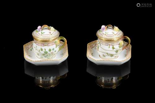 A PAIR OF MODERN ROYAL COPENHAGEN FLORA DANICA CUSTARD CUPS