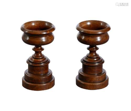 A PAIR OF TURNED FRUITWOOD GOBLET OR SMALL TAZZAS
