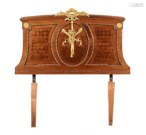 A FRENCH WALNUT PARQUETRY AND GILT METAL MOUNTED SINGLE HEAD...