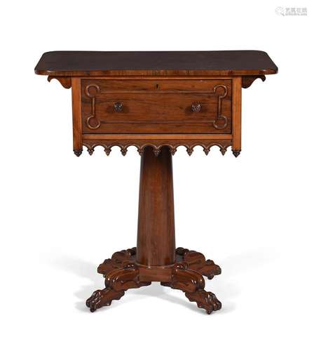 Y A VICTORIAN ROSEWOOD AND MAHOGANY WORK TABLE