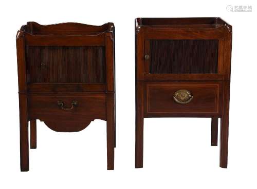 A GEORGE III MAHOGANY AND SATINWOOD BANDED BEDSIDE COMMODE