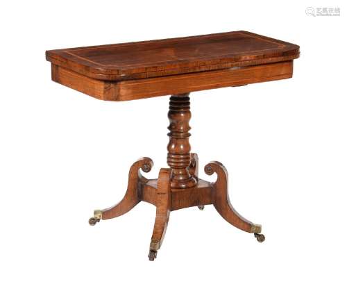 Y A GEORGE IV ROSEWOOD AND SATINWOOD BANDED CARD TABLE
