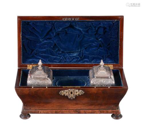 A GEORGE III MAHOGANY TEA CADDY