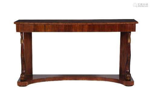 A MAHOGANY AND CARVED CONSOLE TABLE