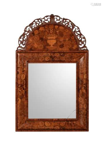 A MIXED WOOD MARQUETRY WALL MIRROR IN DUTCH 17TH CENTURY STY...