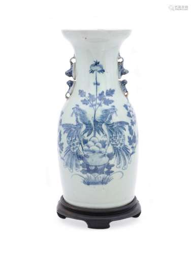 A CHINESE CELADON-GROUND BLUE PAINTED VASE