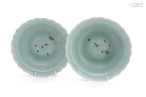 A PAIR OF CHINESE CELADON GLAZED LOBED BOWLS