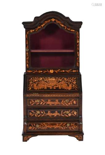 A DUTCH MARQUETRY MINIATURE BUREAU BOOKCASE