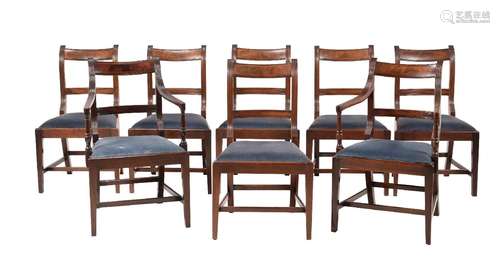 Y A SET OF EIGHT LATE GEORGE III MAHOGANY AND EBONY INLAID D...