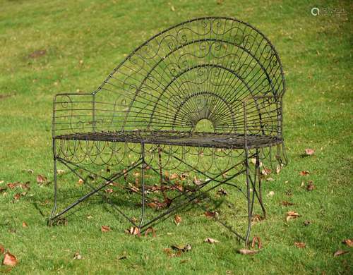 A BLACK PAINTED WIREWORK BENCH IN VICTORIAN STYLE