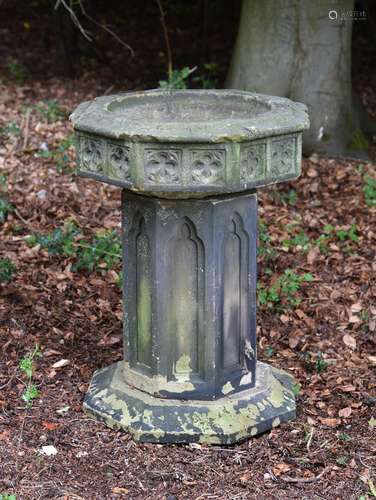 A CAST STONE GOTHIC PEDESTAL JARDINIÈRE, ATTRIBUTED TO AUSTI...