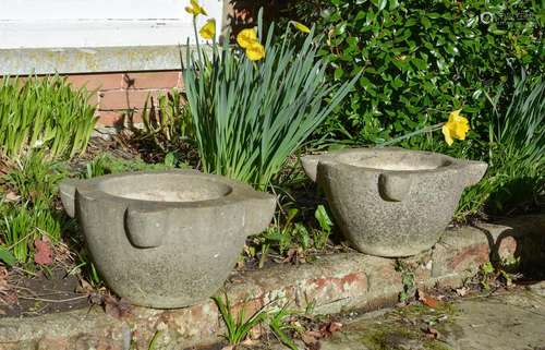 TWO SIMILAR CARVED MARBLE PLANTERS