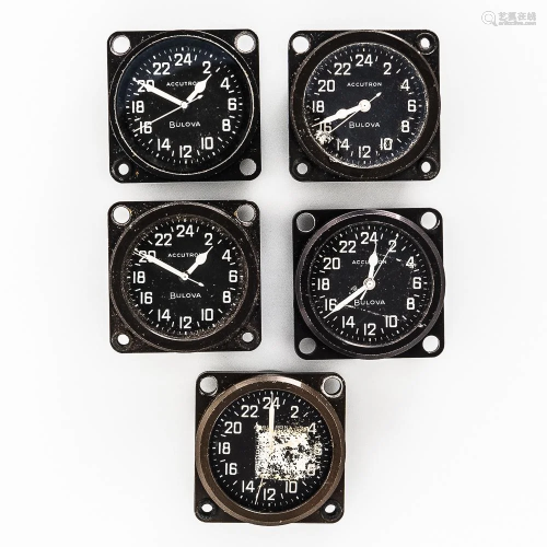 Five Bulova Accutron Military Cockpit Clocks