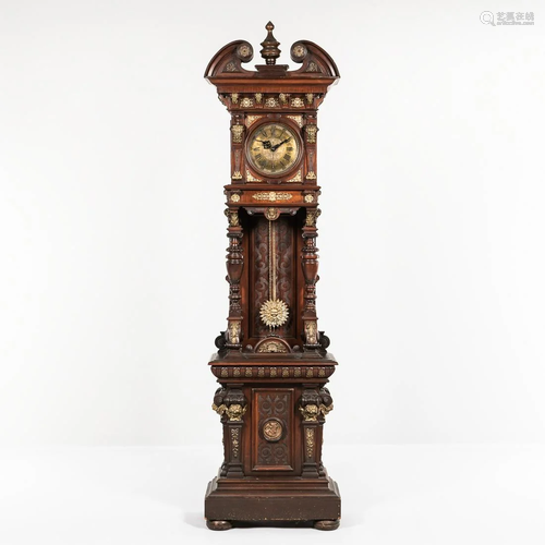 German Carved Mahogany and Brass-mounted Hall Clock