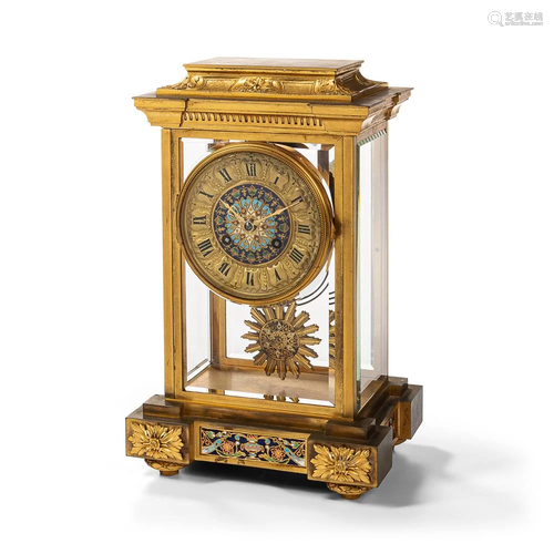 Cloisonne Brass and Glass Mantel Clock