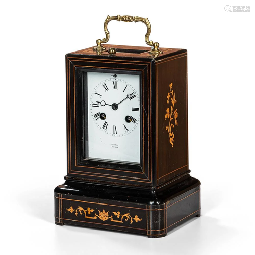 French Ebonized and Inlaid Carriage Clock