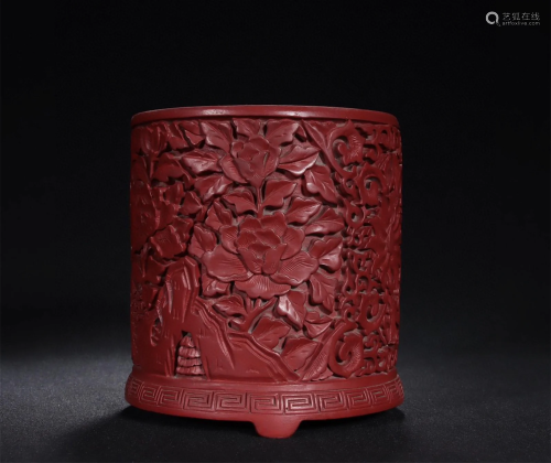 A Chinese Carved Tixi Lacquer Brush Pot