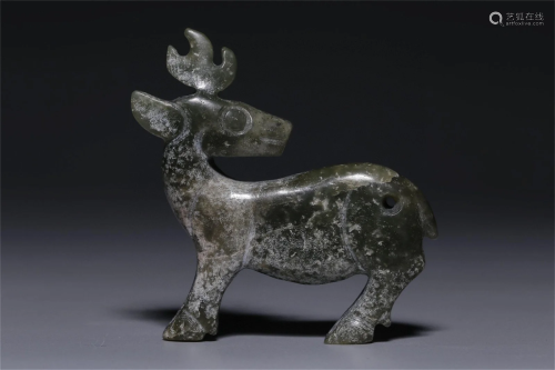 A Chinese Carved Jade Deer Pendant