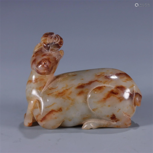 A Chinese Carved Jade Deer Decoration