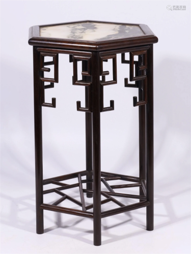 A Chinese Carved Hardwood Stand with Marble Inlaid