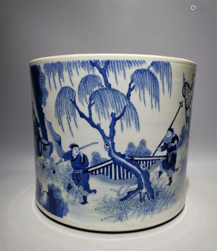 A Chinese Blue and White Glazed Porcelain Brush Pot