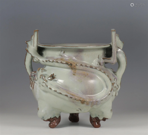 A Chinese Jun-Type Glazed Porcelain Incense Burner