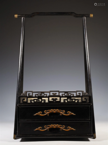 A Chinese Carved Hardwood Box with Handle and Lid