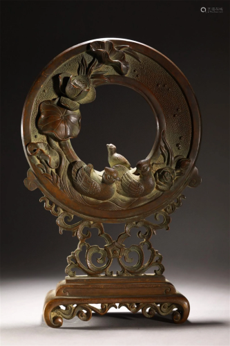 A Chinese Bronze Table Screen Decoration