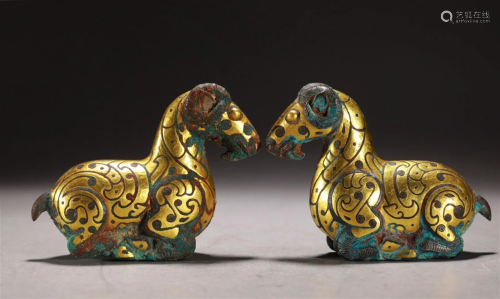 A Pair of Chinese Gilt Bronze Foo-Dogs