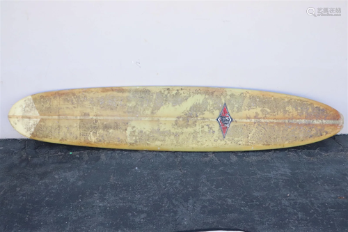 Vintage Bear surfboard with wax applied on surface