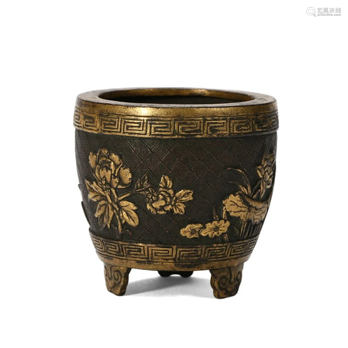 A GILT-BRONZE FLORAL INCENSE BURNER