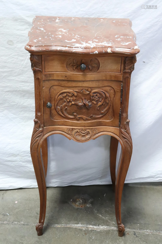 Antique French marble top walnut night stand