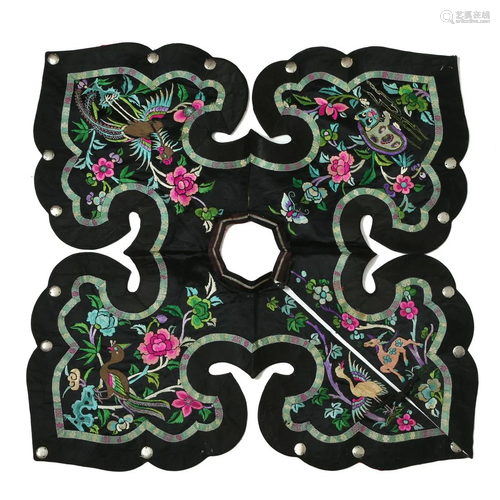 A BLACK-GROUND EMBROIDERED SHAWL