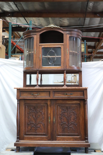 19th c. French oak china hutch w/ beveled glasses