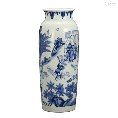 A BLUE AND WHITE 'LANDSCAPE' BOTTLE VASE