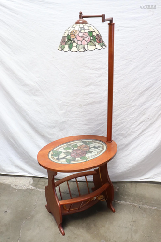 leaded glass style shade floor lamp w/ wood base