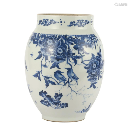 A BLUE AND WHITE 'BIRD AND FLOWER' VASE