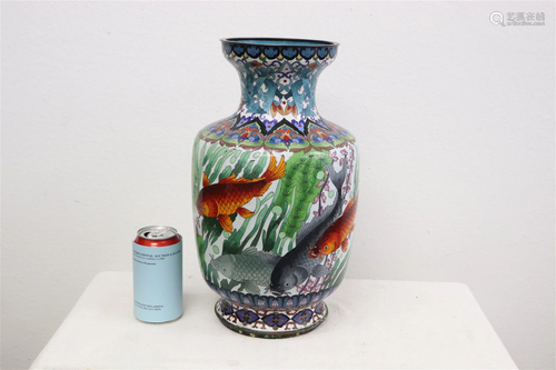 Chinese cloisonne jar decorated with fish scene