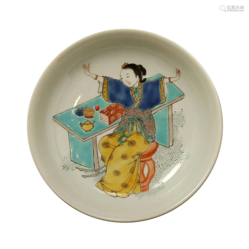 A FAMILLE-ROSE 'FIGURES' DISH