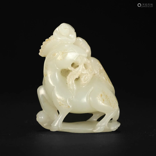 A WHITE JADE 'MONKEY AND HORSE' GROUP