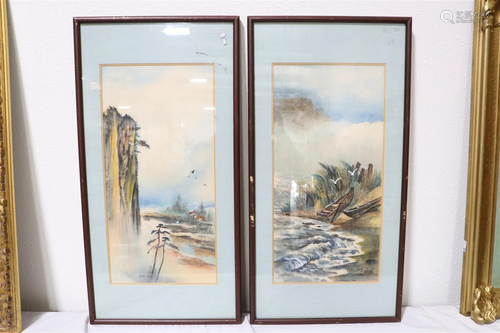 2 framed watercolor by Dickens Cheng