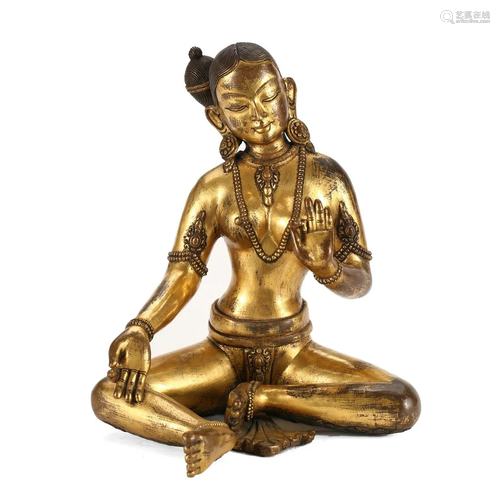 A GILT-BRONZE FIGURE OF SEATED BODHISATTVA